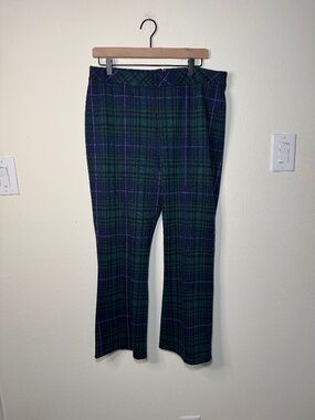 Vineyard Vines Crop Flare Ponte Pants Women's LG Green Blackwatch Plaid Preppy